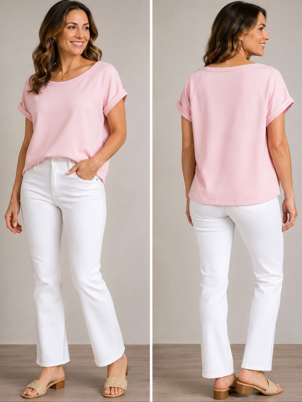 Active USA Light Pink Boat Neck Short Sleeve Knit Top NWT Size Large A21